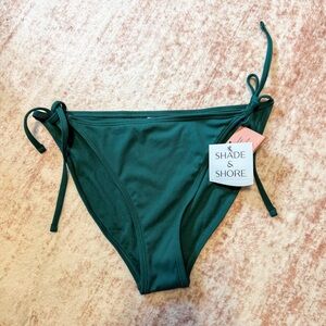Shade & Shore Green Ribbed Tie Side Bikini Bottoms Medium NWT